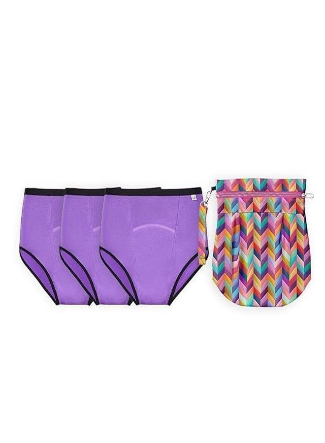 سوبربوتمز ملابس داخلية للدورة الشهرية من سوبربوتومز ماكس أبسورب® | سراويل داخلية للدورة الشهرية للنساء | امتصاص يدوم 8 ساعات | لا تسرب، لا بقع | خصر مرتفع، تغطية كاملة | قماش من الخيزران + قطن | عبوة من 3 قطع (لون أرجواني فاتح، المقاس: XS) - Image 1